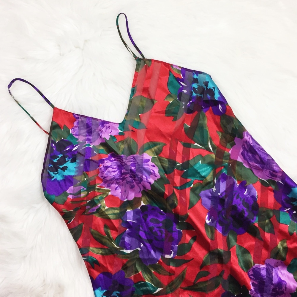 Vintage Nightgown Slip Dress Floral Red & Purple